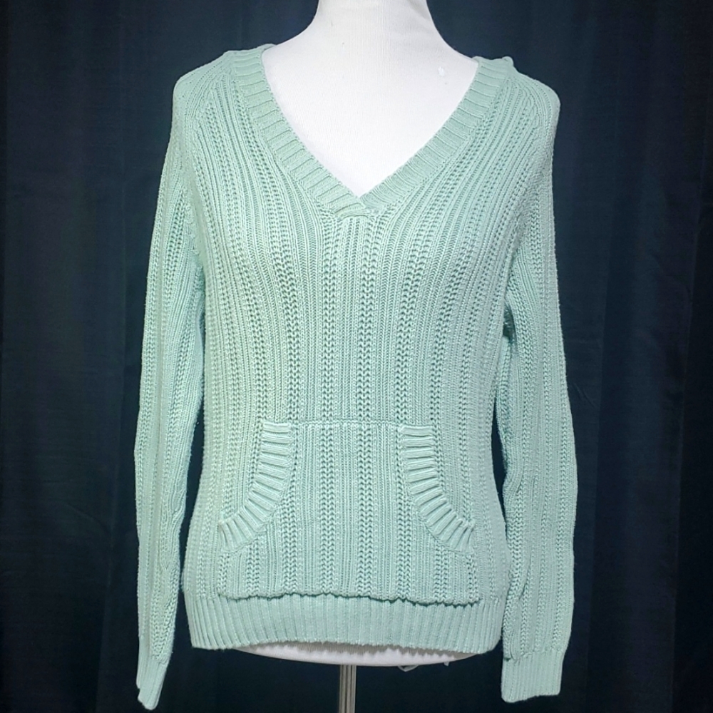 Mint green hooded sweater with kangaroo pocket